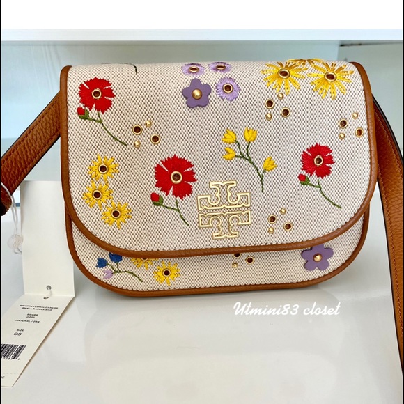 SOLD🌼NEW🌺🌼Tory Burch Britten floral canvas small saddle bag/crossbody - Picture 2 of 16